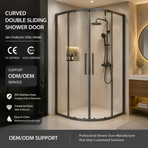 Curved Double Sliding Shower Door 8mm Tempered Glass Brushed Stainless Steel Hotel Apartment Bathroom Renovation