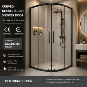 Curved Double Sliding Shower Door Framed Stainless Steel Hotel Apartment Bathroom