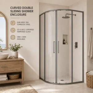 Curved Double Sliding Shower Door with Frame Durable Glass Enclosure for Commercial Bathrooms and B2B Buyers