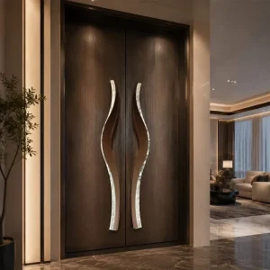 Curved Marble Stone Door Pull Handle Set for Glass and Solid Wood Double Entrance Doors