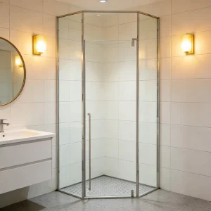 Custom 8mm Tempered Glass Pivot Sliding Shower Door Enclosure Polished Steel Frame Modern Design for Hotels Villas