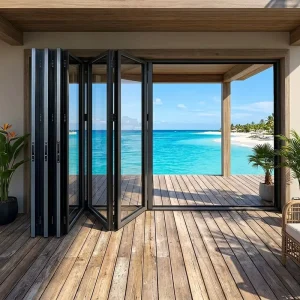 Custom Accordion Aluminum Bi-Fold Patio Door with Insulation and Waterproof Thermal Break Design