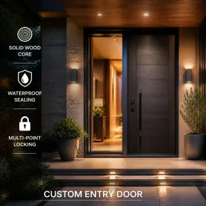 Custom Aluminum-Clad Wood Entrance Door with Solid Wood Core, Double-Glazed, Waterproof, for House