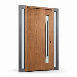 Custom Aluminum-Clad Wooden Pivot Door with Solid Wood Core, Thermal Break, Double Glazing, and Waterproof Exterior
