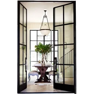 Custom Aluminum Exterior French Swing Door with Tempered Glass for Balcony