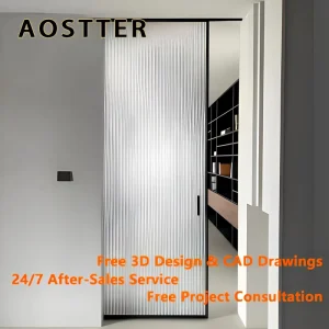 Custom Aluminum-Frame Frosted-Glass Interior Sliding Pocket Door for Home Partition