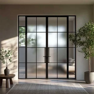 Custom Aluminum Patio Exterior Entry French Swing Door with Tempered Glass