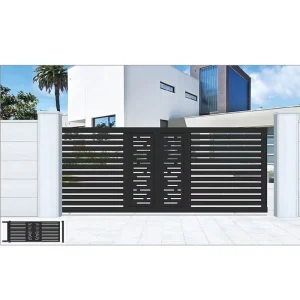 Custom Aluminum Sliding Driveway Gate Black Powder Coated Horizontal Slat Privacy Gate for Residential Homes