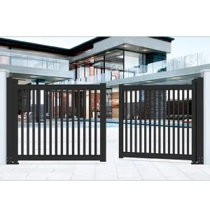Custom Aluminum Swing Gate Coated Finish Alloy Frame Modern Vertical Slat Panels for Villa Entrance