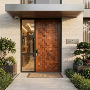 Custom Aluminum Villa Entrance Pivot Door with Wood Grain 3D Carving Anti-Theft Fireproof Design