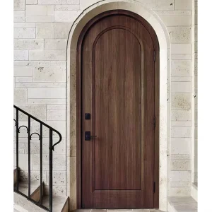 Custom Arched Solid Mahogany Waterproof Exterior Entry Door Glass Lite Outdoor Villa Main Entrance Wood Arch Door