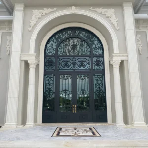 Custom Arched Wrought Iron Entry Door Luxury Double Door Decorative Scrollwork Manor Villa Entrance