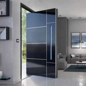 Custom Black Aluminum Alloy French-Style Double Pivot Entrance Door with Fire Prevention for Villa