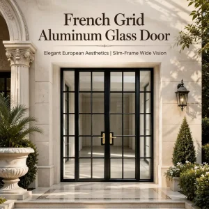 Custom Black Metal Grid Glass French Entry Door with Anti-Corrosion Powder Coating for Apartment Balcony