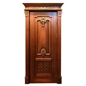 Custom Carved Solid Wood Interior Door with Lintel Frame for Villa, Hotel, or Apartment