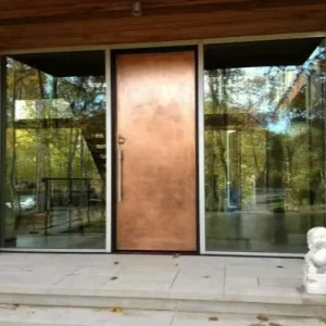 Custom Classic Double-Opening Courtyard Copper Door with Windows, Lock, and Handles