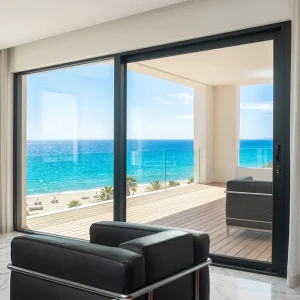 Custom Commercial Apartment Exterior Thermal Break Aluminum Double Glass Sliding Door Stainless Steel Screen Living Room Gym
