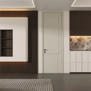 Custom Dark Paint-Free Solid Wood Interior Door for Apartment & Hotel Projects