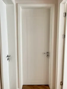 Custom Double Door Finished Baked Paint Solid Wood Classical Minimalist Style Milky White Bedroom Door