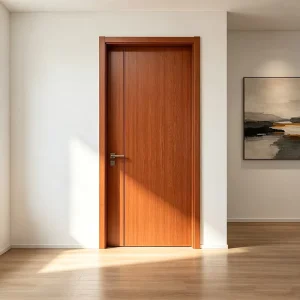 Custom Exterior Wooden Doors Soundproof Silent Tempered Glass Carbon Crystal Bedroom Grain PVC Minimalist Design