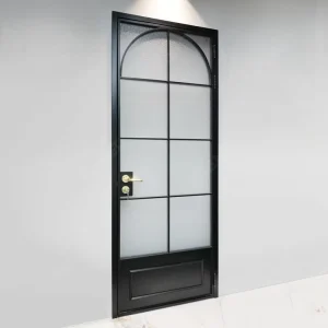 Custom Extremely Narrow Black Aluminum Alloy French Retro Style Water Proof Bathroom Swing Door