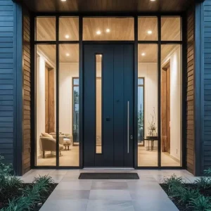 Custom Factory Wrought Iron Entrance Door with Fixed Glass Panel for Apartment and Villa
