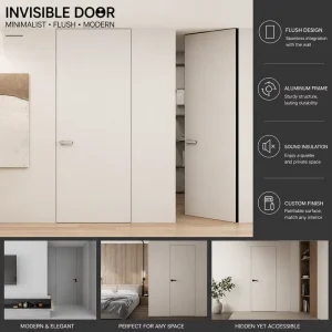 Custom Flush Hidden Door with Aluminum Frame and Sound Insulation for Bedrooms and Villas