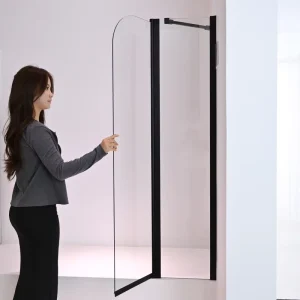 Custom Folding Rectangle Frameless Aluminium Door Shower Screens 6mm Tempered Glass For Apartment Hotel Bathtub
