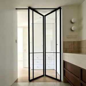 Custom Frameless Sliding Aluminum Glass Doors System Modern Vertical Bifold for Bedroom and Kitchen Use