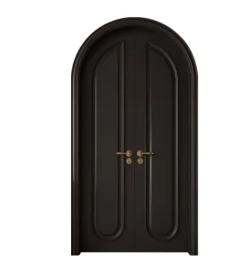 Custom French Arched Solid Wood Double Swing Doors with Lacquered Finish for Hotel Villa Residential Interiors