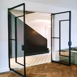Custom French Glass Double Swing Doors Narrow-Frame Aluminum Interior Doors with Transom