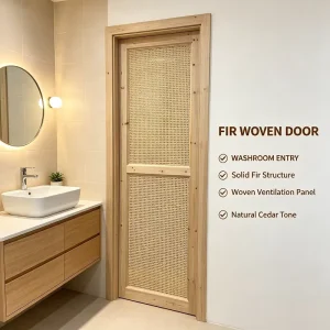 Custom Hand Woven Rattan Fir Door Solid Wood Frame Rattan Panel Interior Door