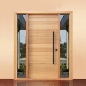 Custom Hardwood Exterior Main Entrance Door Oak Skin Solid Wood with Glass for House or Villa