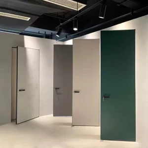 Custom Interior Wood Slab Door with Ultra-Narrow Aluminum Frame