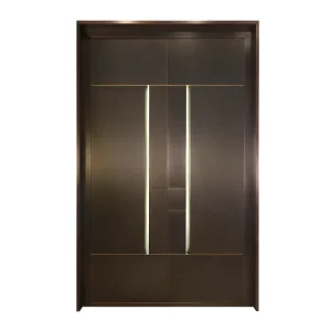 Custom LED Strip Backlit Solid Wood Copper Exterior Entry Door Soundproof Fire-Rated