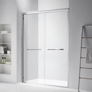 Custom Modern Bathroom Tempered Glass Frameless Sliding Shower Door with Towel Bar