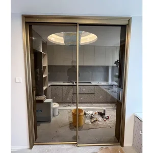 Custom Modern PT Sliding Door Aluminum Frame Tinted Glass Interior Kitchen Villa Sound Insulated Oil Resistant Double Glazed