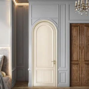Custom Modern PVC HDF Interior Arch Top Door with Embedded Leaf Arched Design for Bedroom, Villa, Hotel, and Living Room Entry