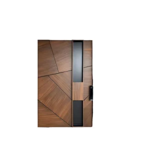 Custom Modern Sapele Solid Wood Entry Door, Anti-theft, Deep-Carved, Hotel Apartment Use
