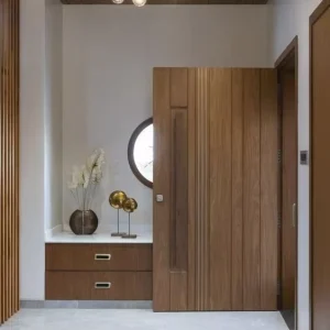 Custom Modern Solid Wood Pivot Entry Door for Villa Main Entrance with Anti-Theft Security