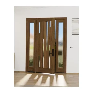 Custom Modern Solid Wood Villa Entrance Door with Double Swing and Glass Front Side Line