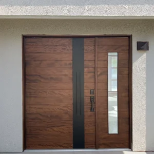 Custom Modern Tall Solid Oak Waterproof Front Entry Door with Glass Sidelights for Villa