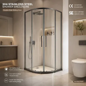 Custom Quadrant Shower Enclosure with Matte Black Frame and Double Sliding Tempered Glass Doors