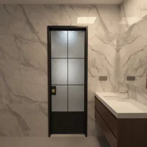 Custom Single Hotel Toilet Swing Door with Frosted Glass, Aluminum Frame, Bathroom Shower Door, Waterproof