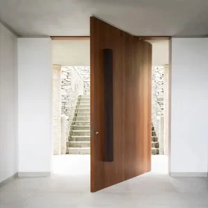Custom Single Leaf Solid Teak Plywood Wood Pivot Door for Exterior Main Entrance