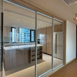 Custom Size Aluminum Alloy Minimalist Sliding Door with Sound Insulation, Tempered Glass, Waterproof for Interior Balcony Kitchen