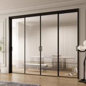 Custom Size Aluminum Alloy Sliding Door Sound Insulation Minimalist Tempered Glass Waterproof Interior Door for Balcony Kitchen