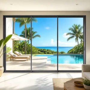 Custom-Size Aluminum Sliding Window with Double-Glazed Tempered Low-E Glass and Mosquito Net Screen for Villa Balcony