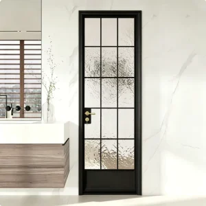 Custom Size Arched Swing Room Door Obscure Textured Glass Metal Frame Noise Reduction for Holiday Homestay Bathroom Project