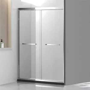 Custom Size Bathroom Double Sliding Shower Screen Door with Polished 304 Stainless Steel Frame, Waterproof Anti-Leak Seal